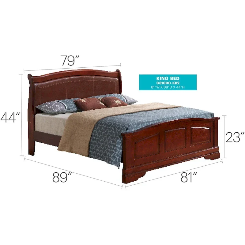 Upholstered Wood King Panel Bed