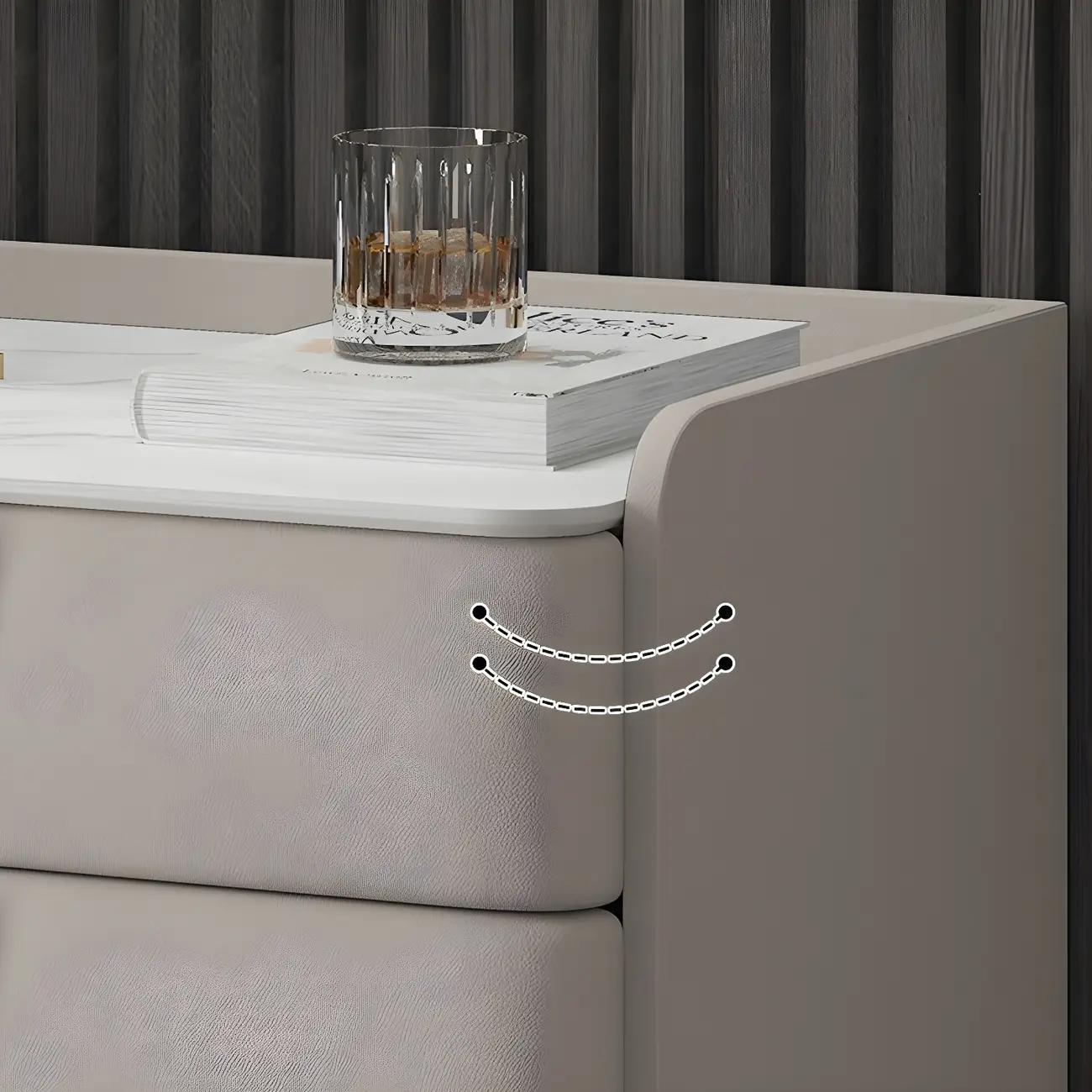 Glam Leather Sintered Stone Top Nightstand with Drawers