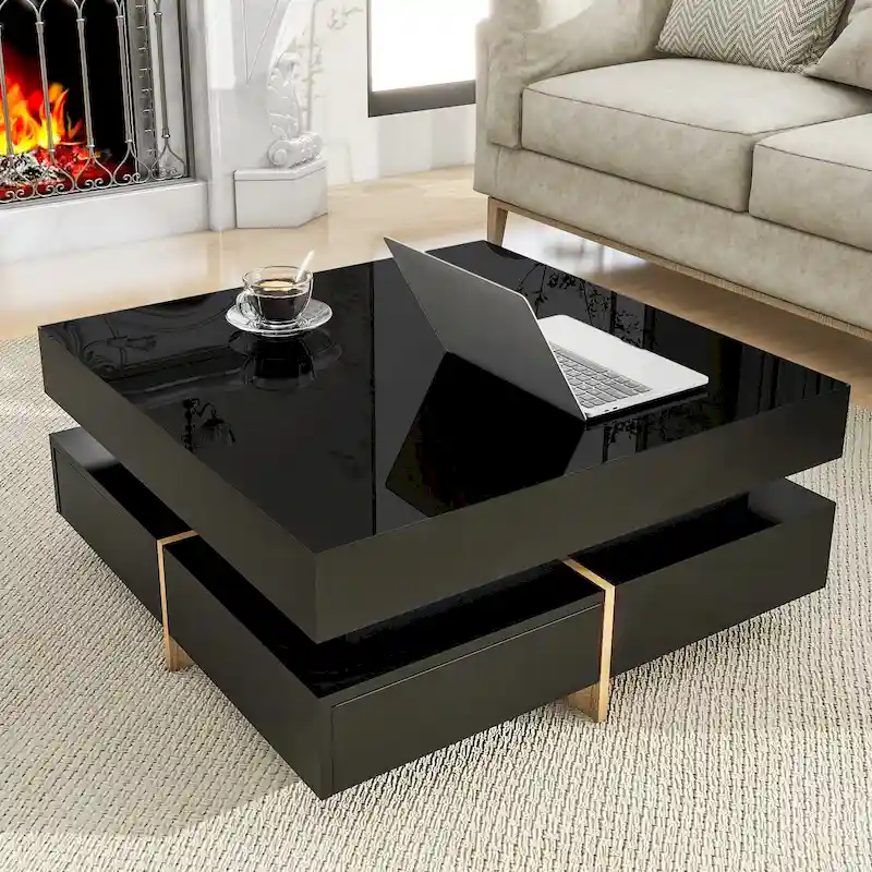 Modern High Gloss Coffee Table with 4 Drawers