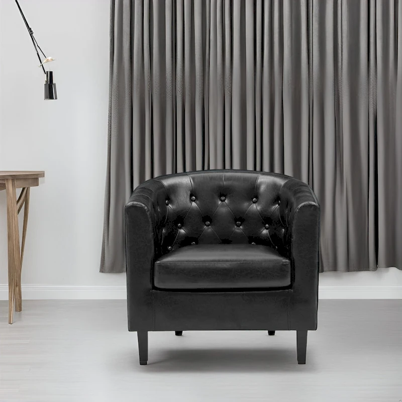 Accent Chair, Button Tufted Faux Leather Barrel Chair, Midcentury Modern Accent Chair, Comfy Armchair, Tub Barrel Chairs