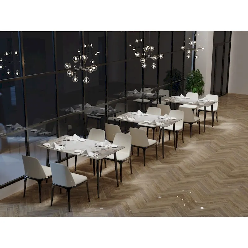 6 Seater Kitchen Dining Table Modern Marble Tabletop Rectangular with Tapered Metal Legs