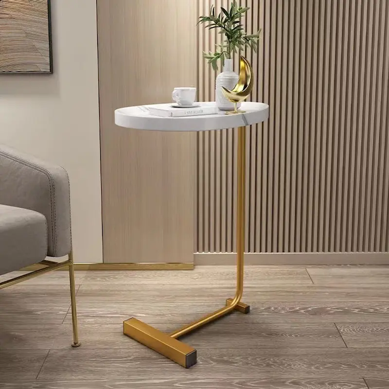 C-Shaped Side Table with Metal Frame, Set of 2 – White