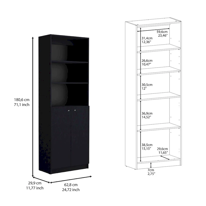 Tall 4-Shelf wide and Cabinet Bookcase Set of 2
