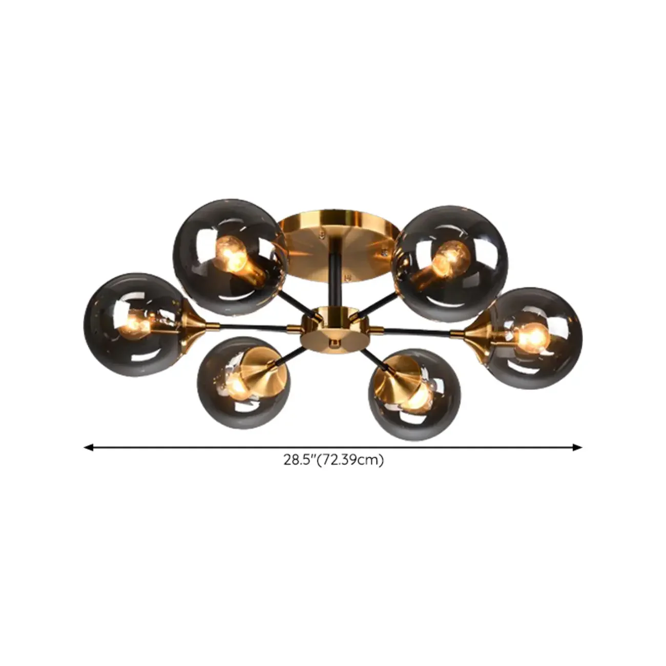 Large Smoke Grey Globe Glass Sputnik Semi Flush Ceiling Light