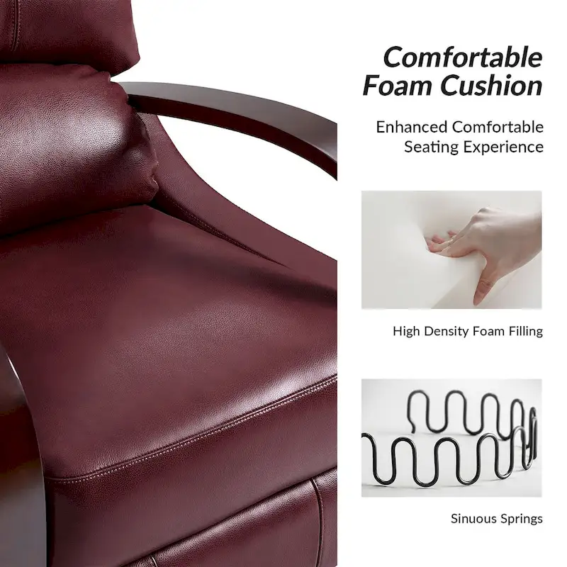 Alex Mid-century Modern Cigar Genuine Leather Manual Recliner with Wooden Curved Arms