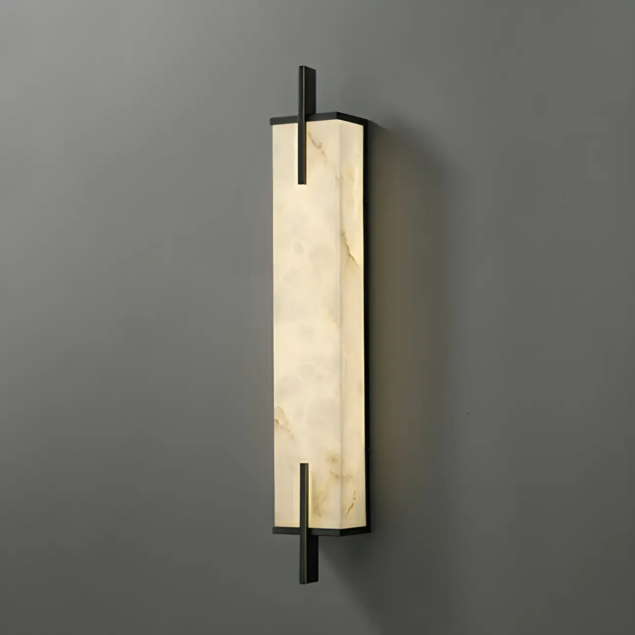 Modern Rectangle Stone Shade Metal LED Wall Sconce