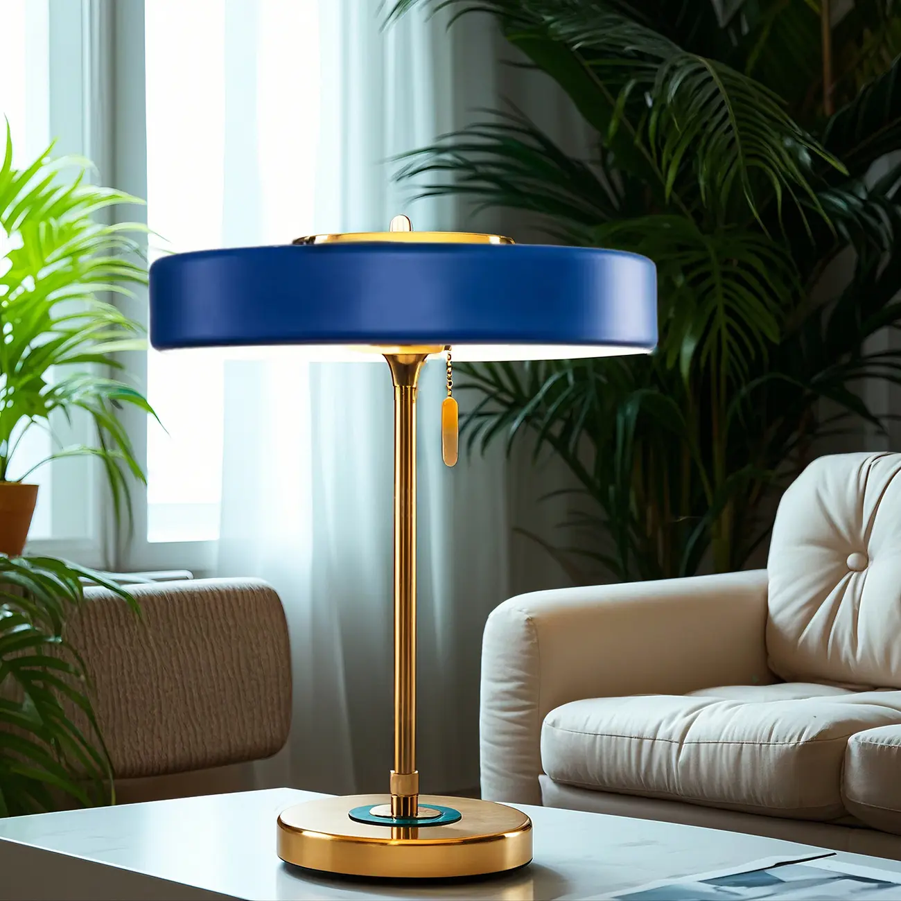 Gold Geometric Bedside Lamp with Pull Chain Switch