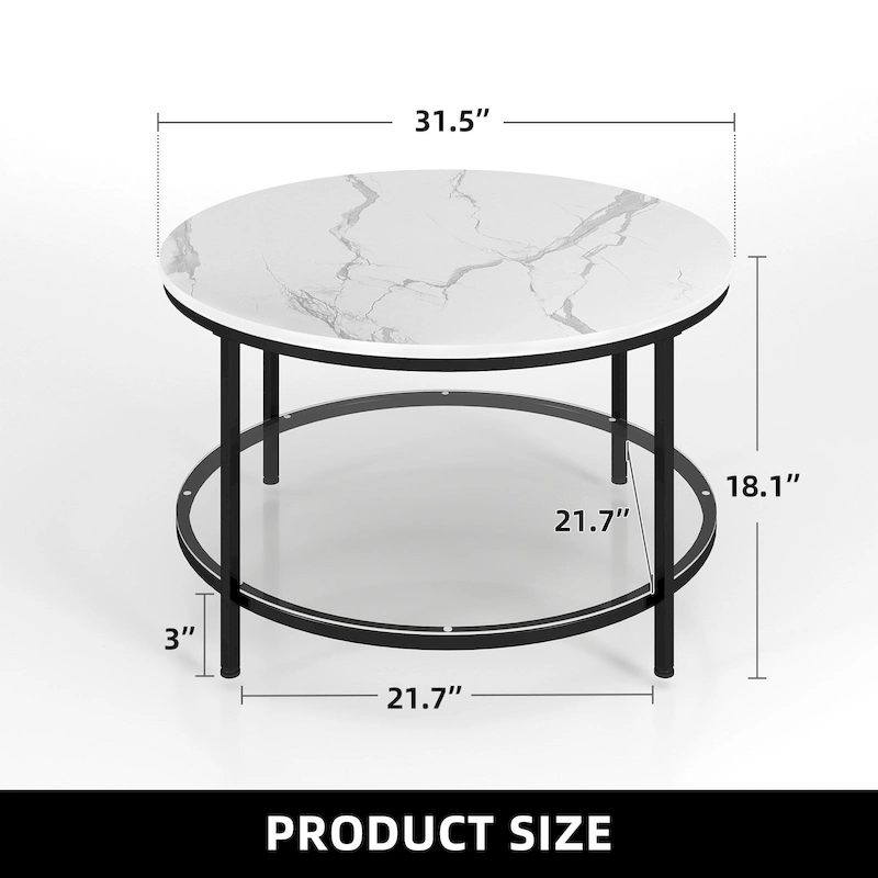 Moasis Industrial 2-Tier Round Coffee Table with Shelf