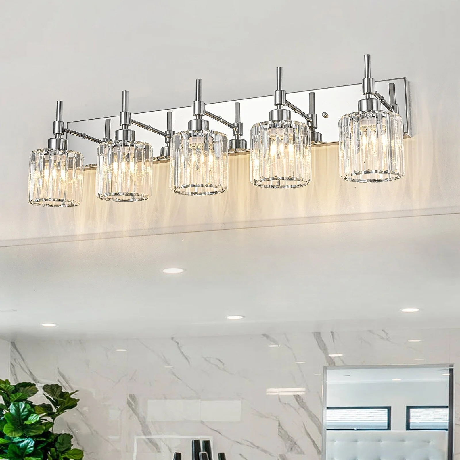 Modern Dimmable Crystal Bathroom Vanity Light Wall Sconces with Crystal Shades