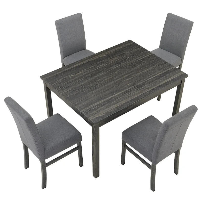 Rustic 5-Piece Dining Set with Small Space Rectangular Table & 4 Upholstered Chairs
