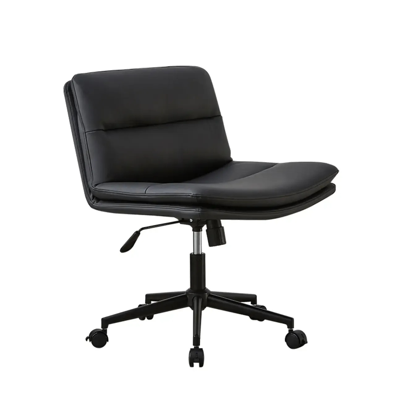 Beige Leather Armless Swivel Wide Office Chair