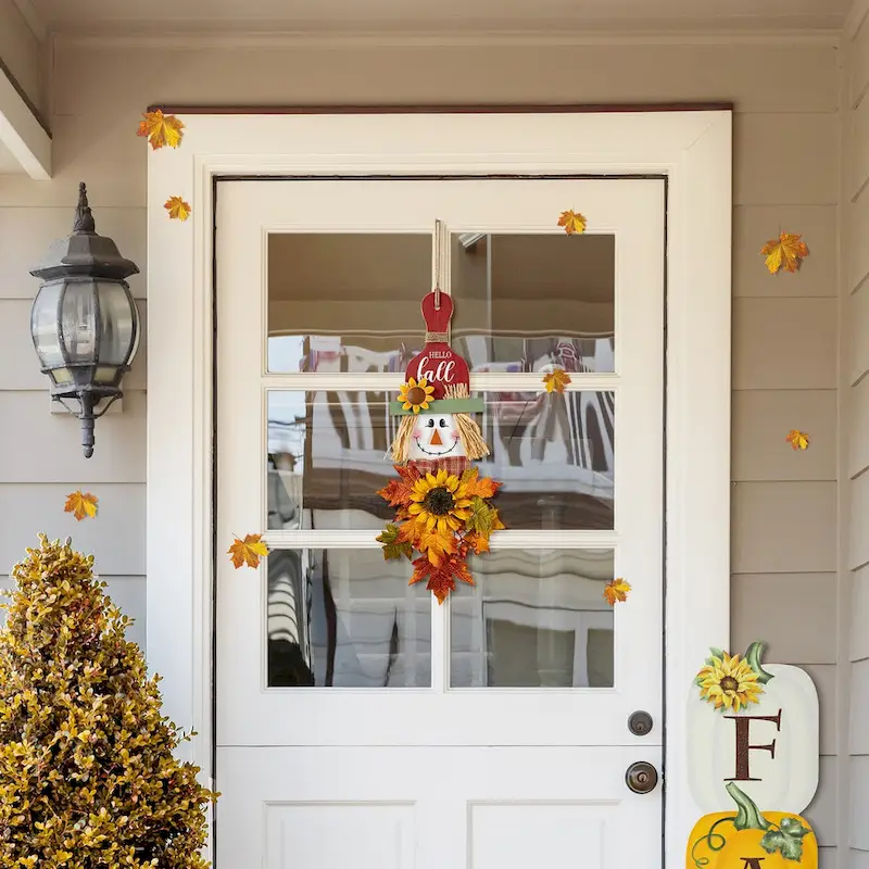 Glitzhome 26 H Thanksgiving Wooden Scarecrow Floral Door Hanging Decor