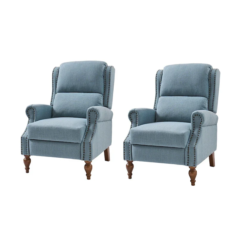 Traditional Roll Arm Manual Recliner with Solid Wood Legs