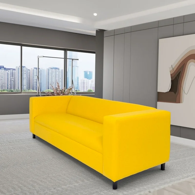 Coast to Coast Sofas Mid Century Modern 3 Seater Sofa Faux Leather Solid Wood Frame Upholstered