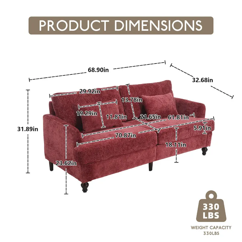 HOMEFUN Modern chenille Fabric Loveseat,2-Seat Upholstered Loveseat Sofa Modern Couch