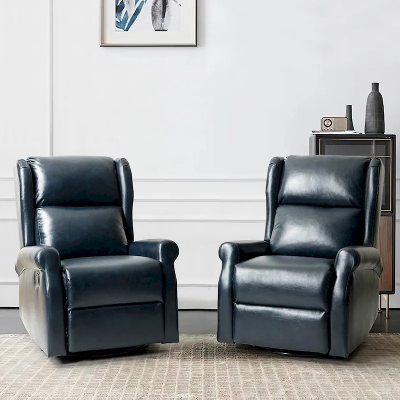 Faux Leather Swivel Nursery Recliners (Metal Base) — Set of 2