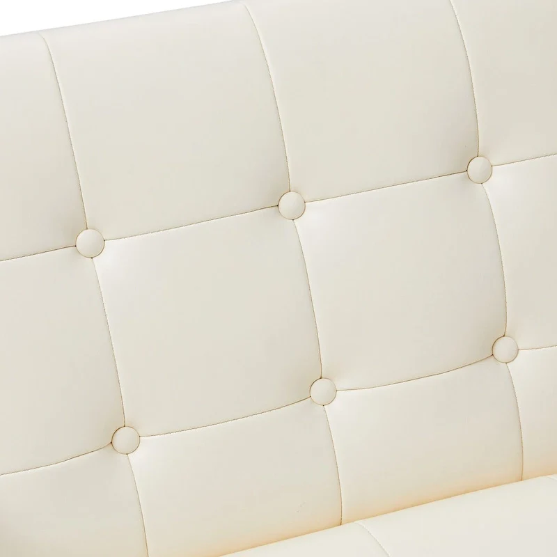 Glitzhome 30.50H Cream Mid-Century PU Leather Tufted Accent Chair with Chrome Plated Frame