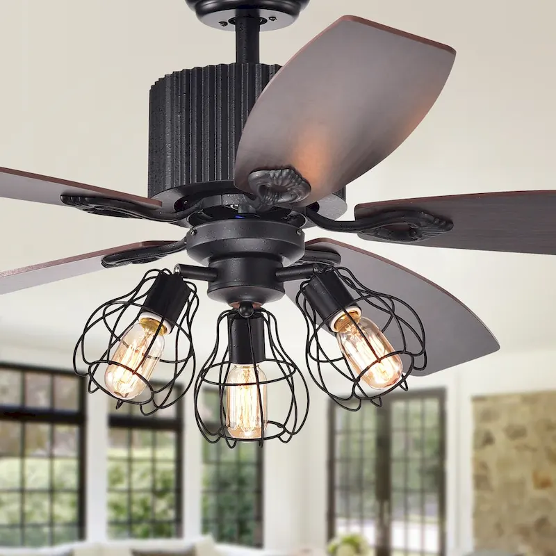 Cornelius Forged Black 3-Light 52-Inch Lighted Ceiling Fan (incl. Remote & 2 Color Option Blades) - 52