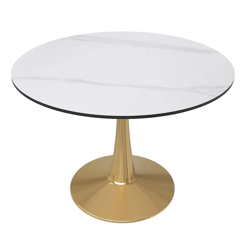 LeisureMod Round Dining Table 40 Sintered Stone Tabletop in Gold Steel Bistro Series