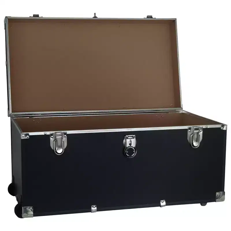 Black Vinyl Storage Footlocker Trunk with Wheels – 1 Person
