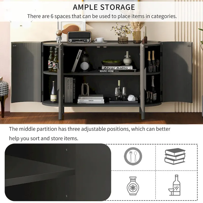 Curved Design Light Luxury Sideboard with Adjustable Shelves