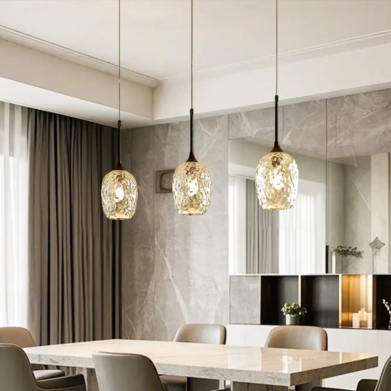 3-Light Glass Adjustable Pendant Lights for Kitchen