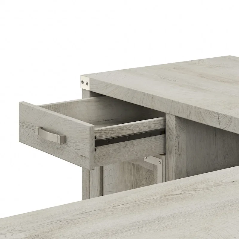 60W L-Desk with File Cabinet and Bookcase