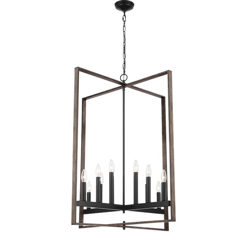 Finnick 12-light 31 Inch Farmhouse Rustic Chandelier with Wood Grain - N/A