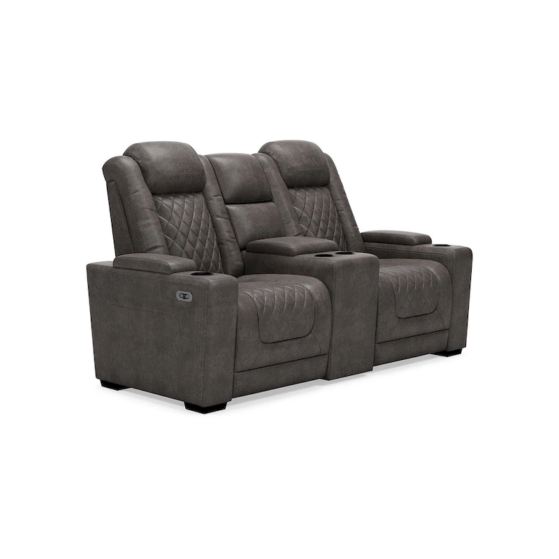 Signature Design by Ashley HyllMont Gray Power Reclining Loveseat with Console - 71.75  W x 39  D x 44  H
