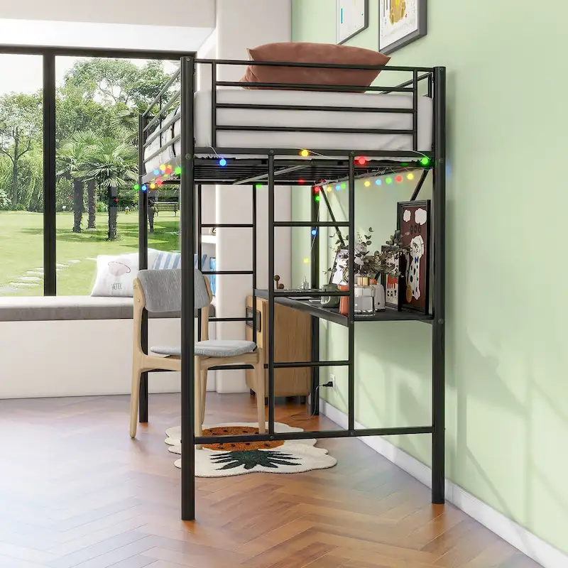 Heavy Duty Metal Bunk Bed Frame with Safety Guard Rails