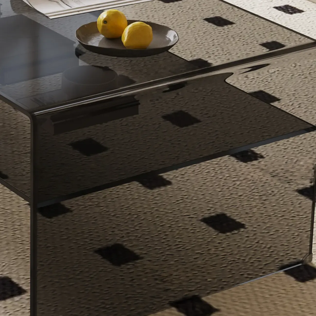 Modern Rectangular Black Coffee Table with Transparent Design