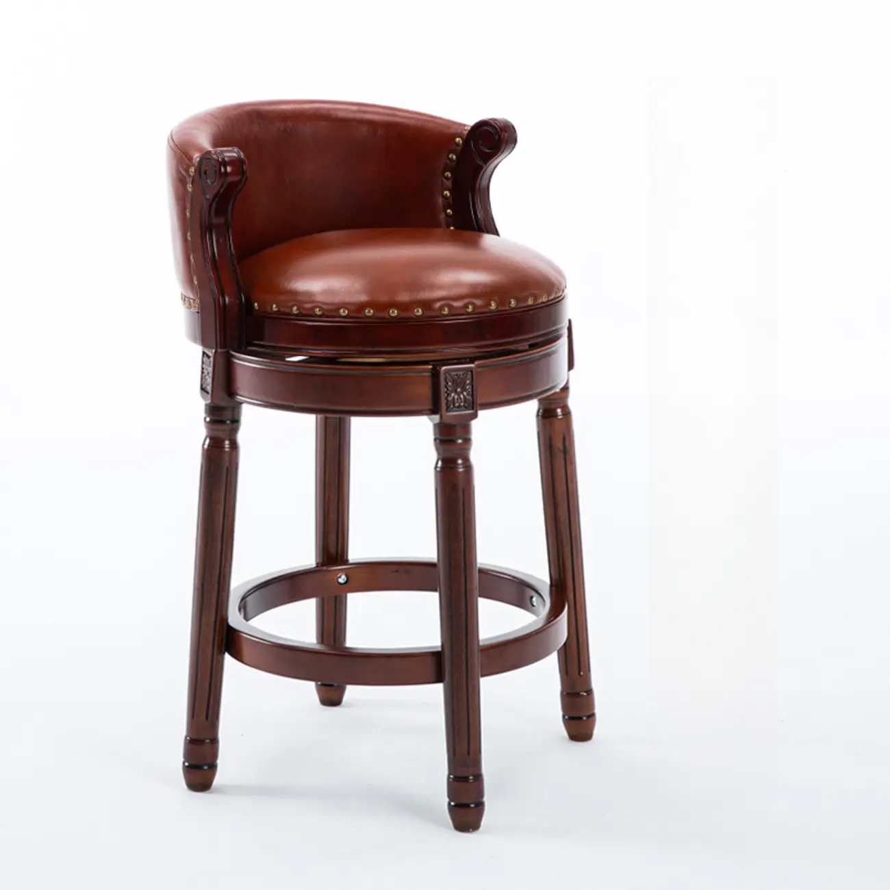 Solid Wood Leather Swivel Counter Stools with Backs