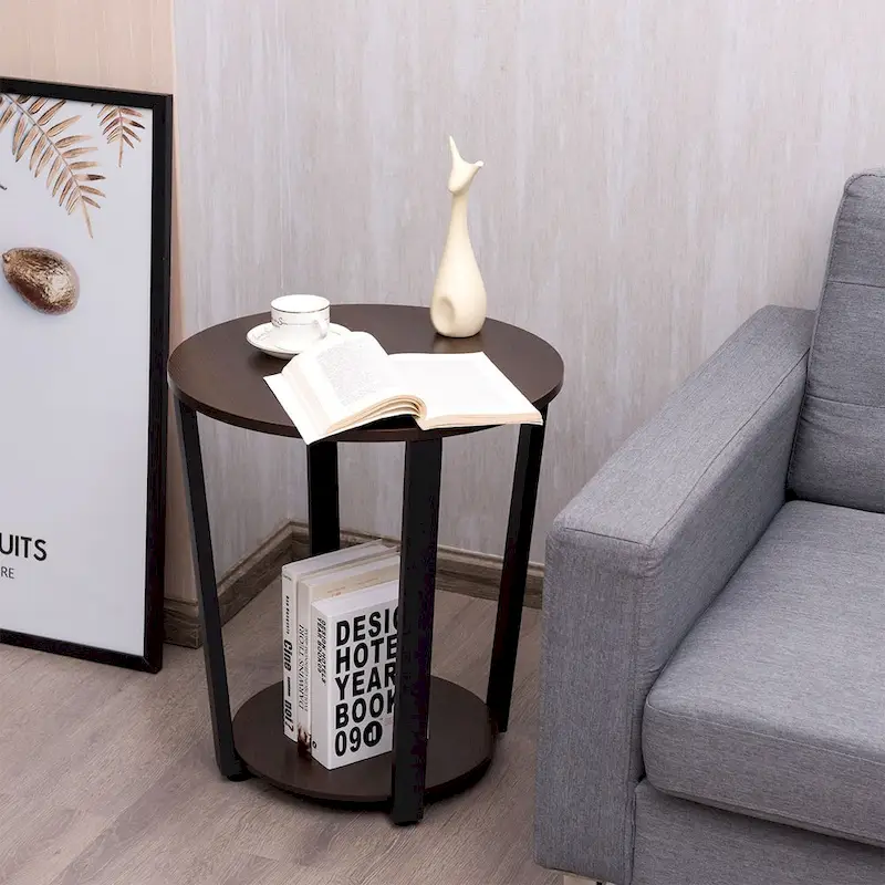 Costway Set of 2 Industrial End Table Sofa Side Table Nightstand Shelf