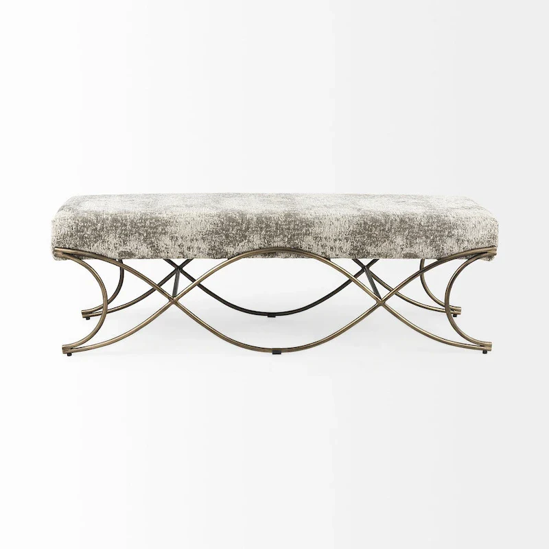 Ayla Gray Fabric Seat w/ Dark Nickel Metal Frame Bench