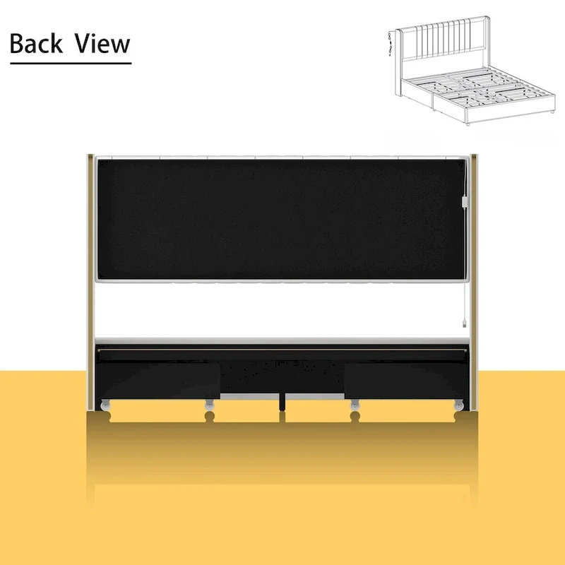 Modern Illuminated Bed Frame with Gold Trim - Chic Upholstered Design