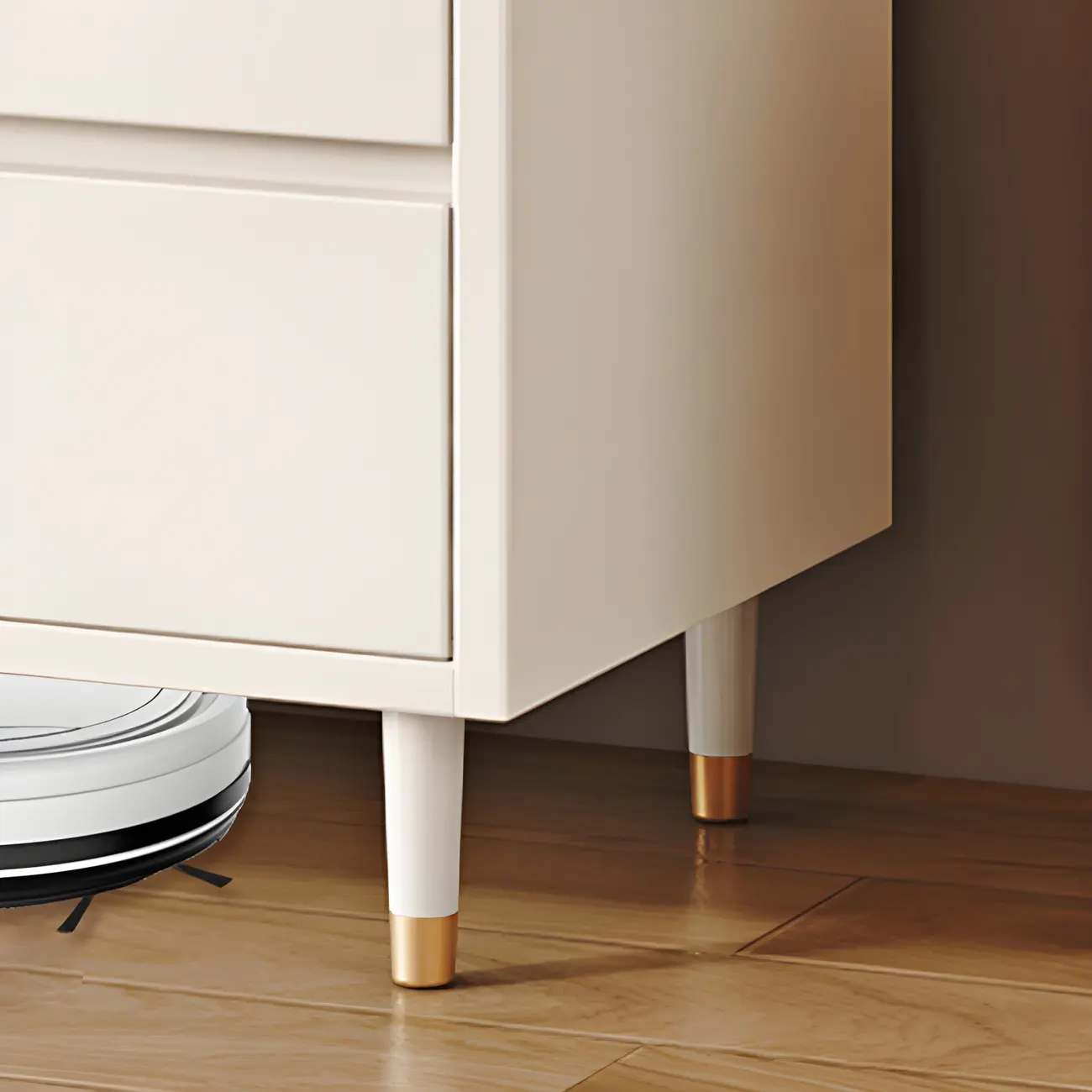 Elegant White Wooden Double Dresser with Cabinets & Drawers