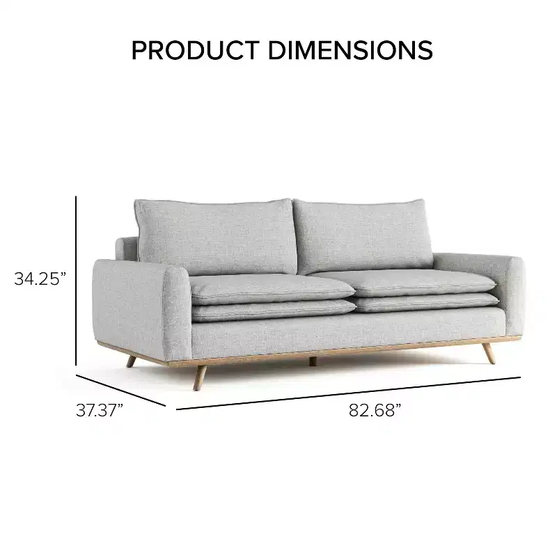 HOMES: Inside + Out Gubera 82" Mid-Century Sofa Cotton Linen Blend Upholstery with Feather Blend Cushions