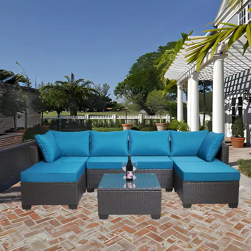 7-Piece Rattan Wicker Cushioned Sofa Sets with Coffee Table