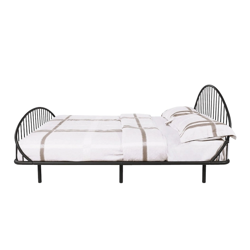 Furniture of America Duke Curved Metal Powder Coated Bed Frame, No Box Spring Needed