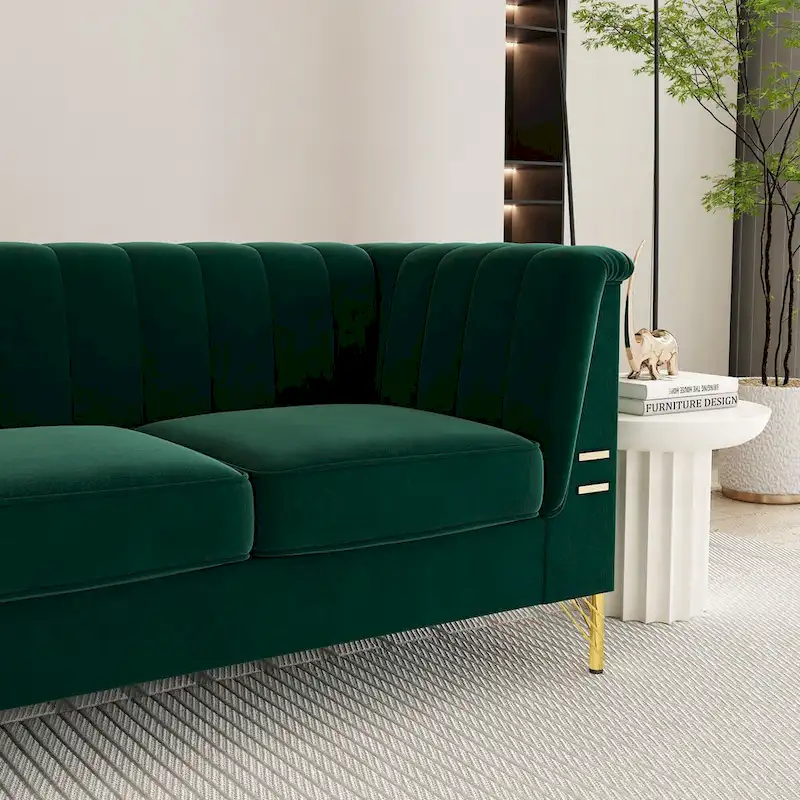 Modern Designs Velvet Upholstered Living Room Sofa, 3 Seat Sofa Couch With Golden Metal Legs with green Sofa - 83.46*31.9*30.5