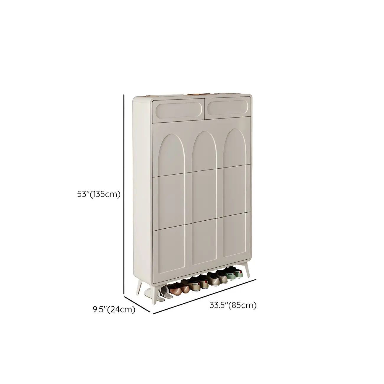 Vertical Slim White Wooden Drop Front Shoe Cabinet