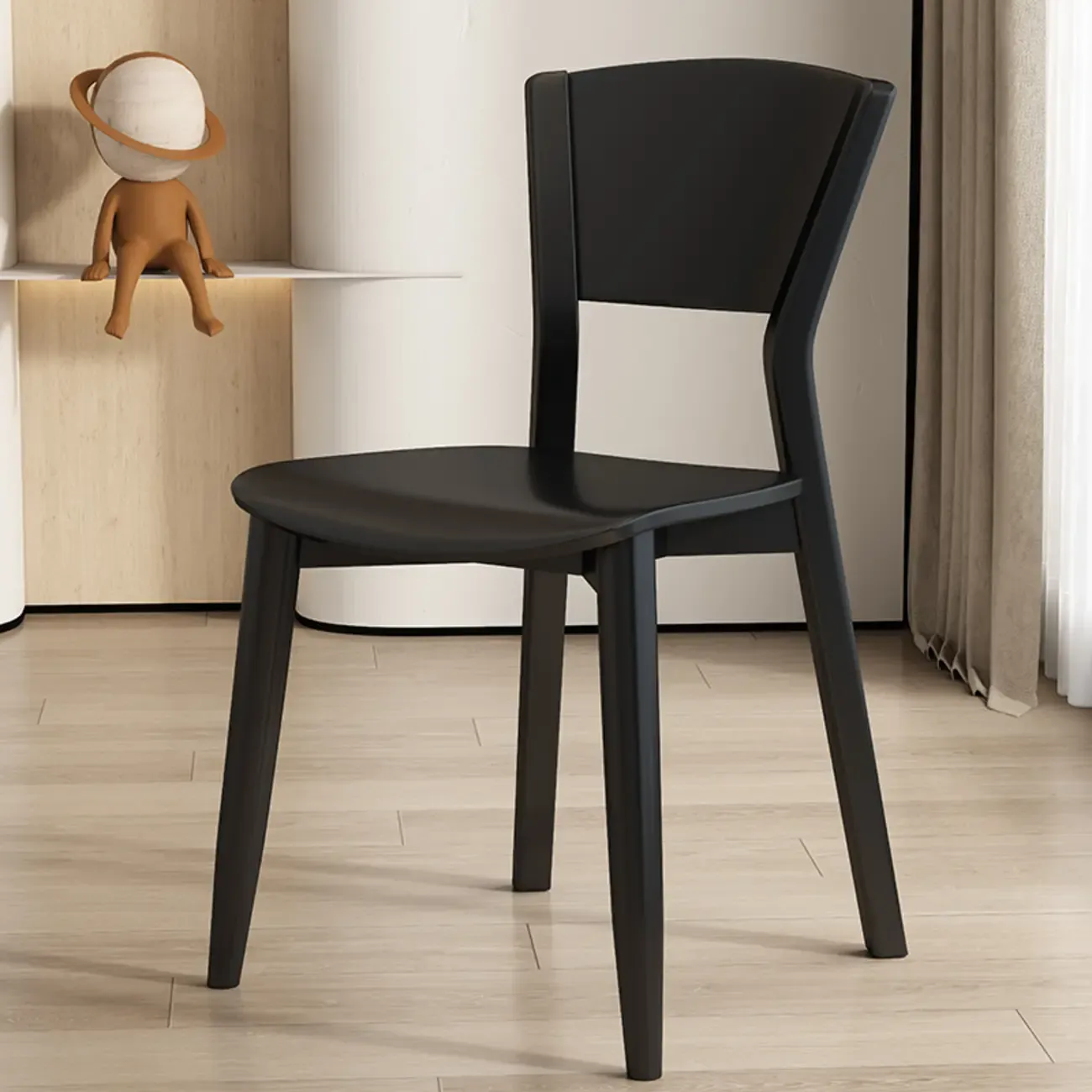 Simple Wooden Open Back Faux Leather Upholstered Dining Chair