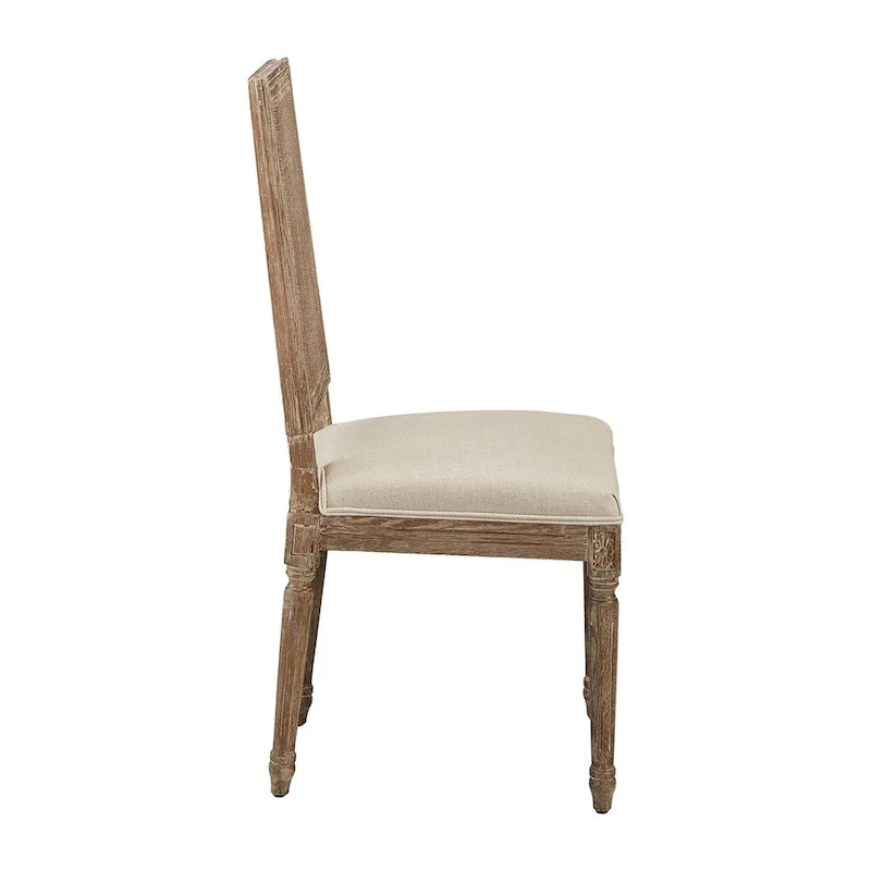 Linen and Cane Oak Dining Chair, Neutral
