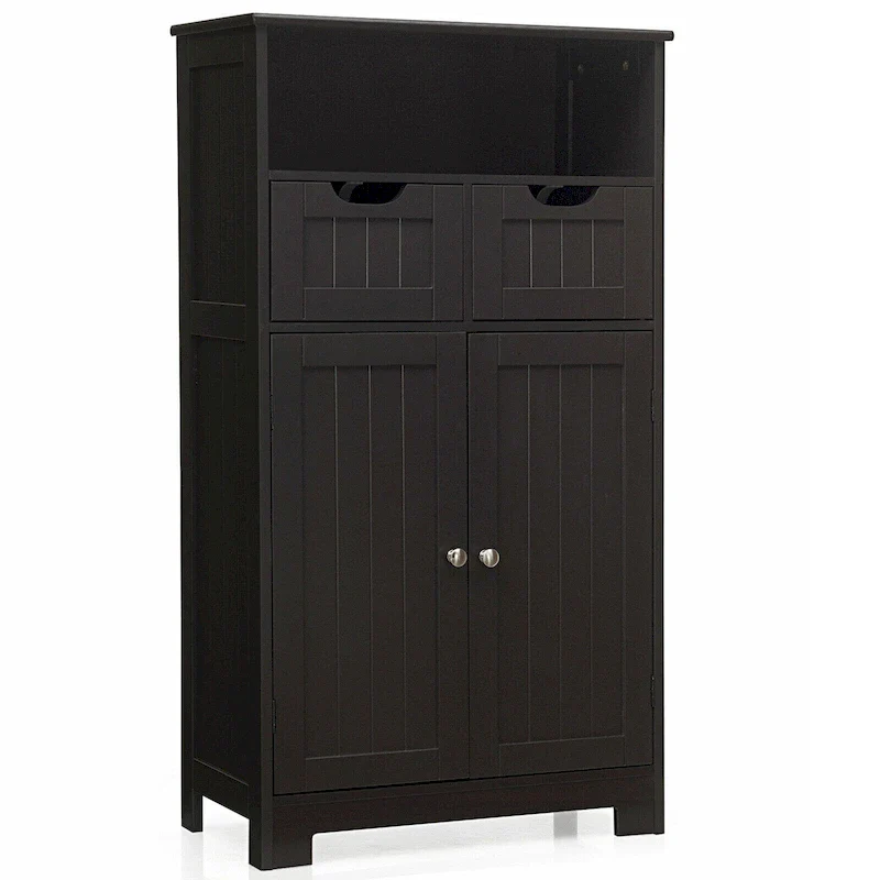 Floor Storage Cabinet with Drawers & Doors – Espresso / Black / Grey, 1-Person Use