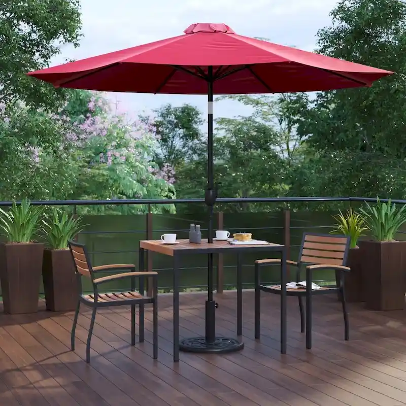 Patio Set wirh 35  Table, 2 Chairs, and Umbrella with Base - 35.25 W x 35.25 D x 29.5 H