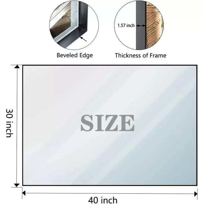 Acekool 40 x 30 Inch Black Frame Bathroom Mirror, Floating Glass Rectangular Wall Mirror with Brushed Aluminum Frame, Vertical or Horizontal Mount