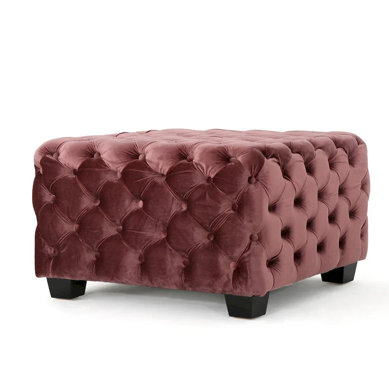 Jaymee Modern Glam Button Tufted Velvet Ottoman by Christopher Knight Home
