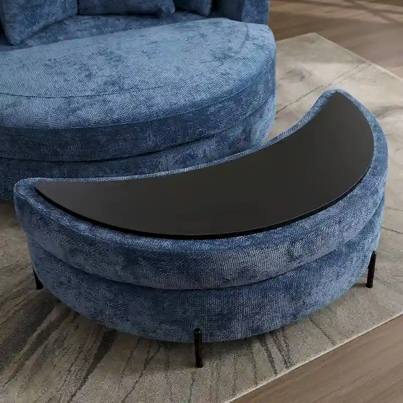 Modern Sofa Chair Round Accent Barrel Chair With 5 Pillows and Optional Ottoman