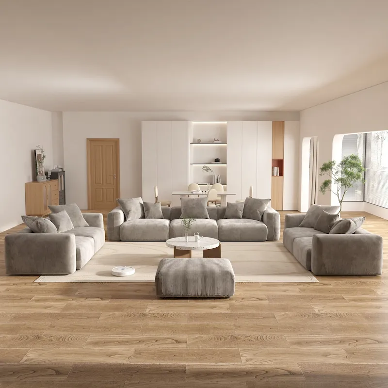 Oversized Corduroy Fabrics Sectional Sofa Set