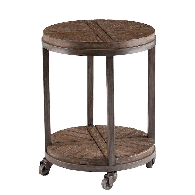 SEI Furniture Kenya Industrial Brown Wood Round Side Table with Shelf